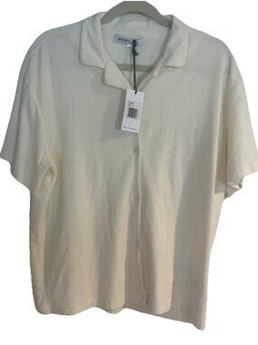 Butter & Hazel Terry Button Up Short Sleeve Shirt Women’s Sz S New Oversized